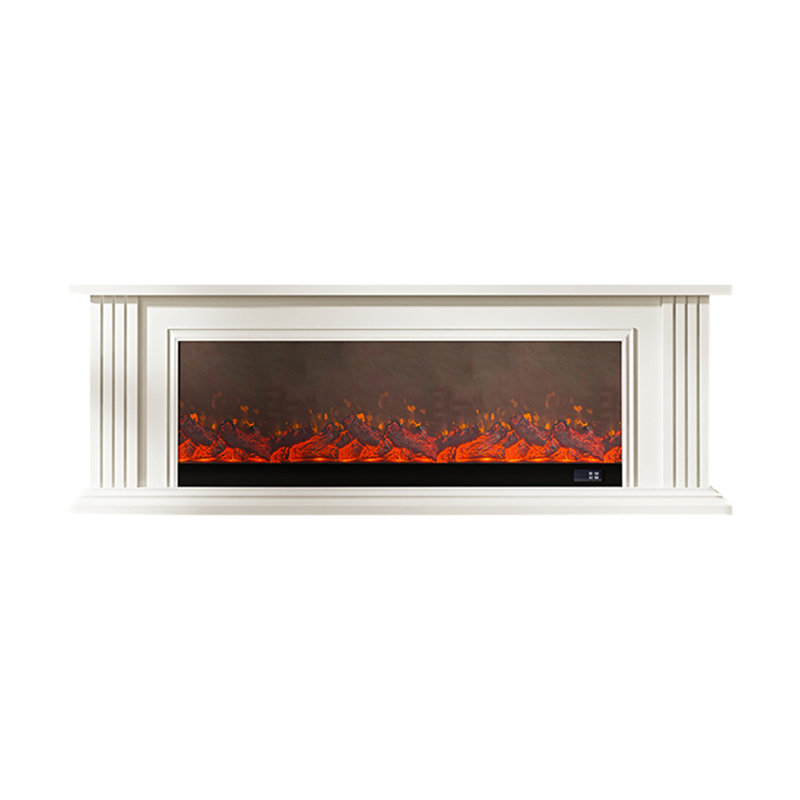 White Solid Wood TV Cabinet Fireplace
