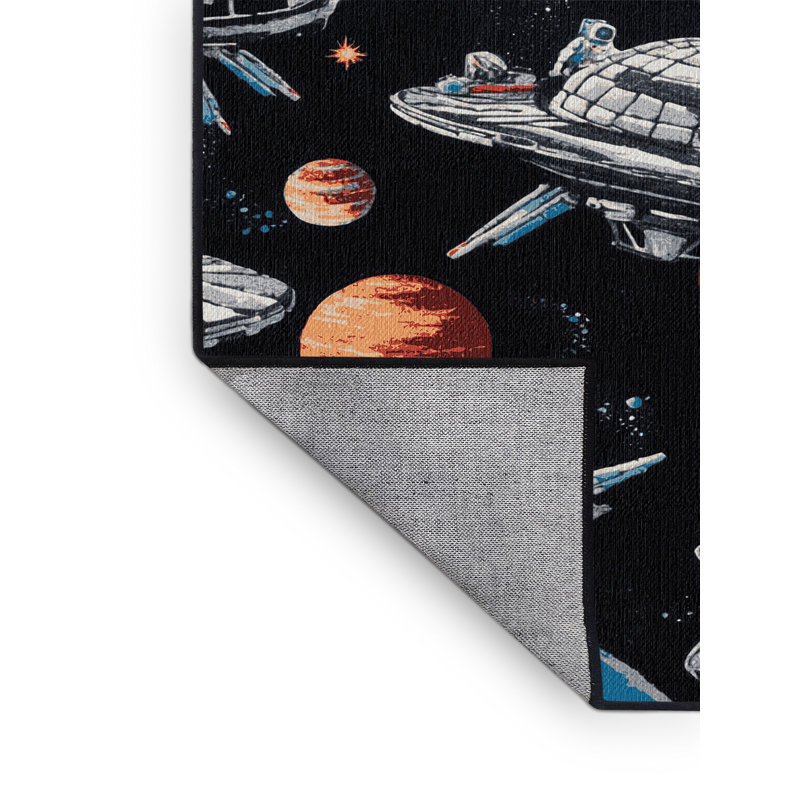 Tapis noir lavable à la machine, Rectangle 7 pi x 9 pi