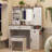 Farmhouse Vanity Desk With Sliding Mirror And Lights, Vanity Set With Glass Top And Charging Station ,Dressing Table With 4 Drawers And 2 Cabinets, Dressing Table With Stool For Bedroom-1206429315