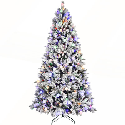 Arbre de Noël enneigé 8 pi avec lumières DEL 470L, boules G45 et fil mémoire pour une installation facile et un look réaliste