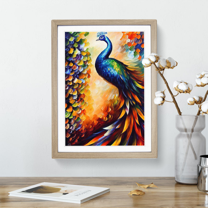 Peacock Portrait No.4 - Single Picture Frame Painting, 64cm H x 46cm W x 2cm D, Oak Framed
