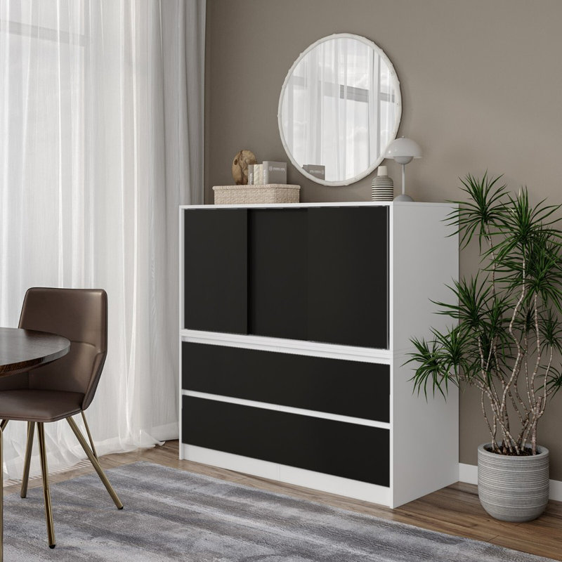 Solid Wood Rectangle Accent Cabinet, White with Black