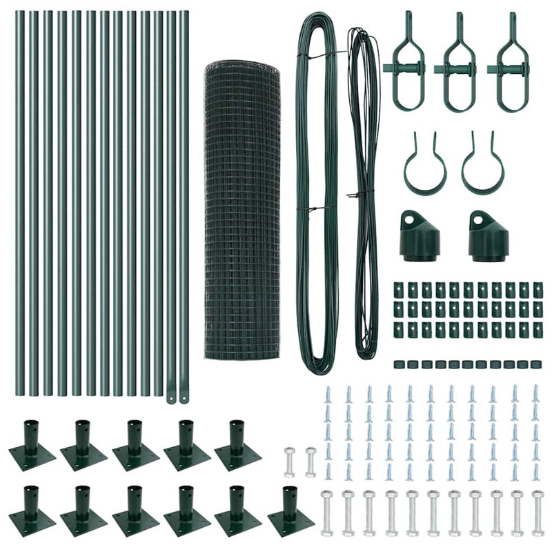 Vidaxl Fence With Posts Steel, 50cm H x 2500cm W x 3.2cm D, Green