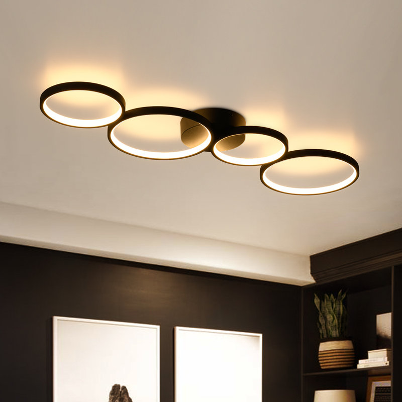 4 - Light 35" Minimalist Dimmable Led Rings Circle Semi Ceiling Fixture