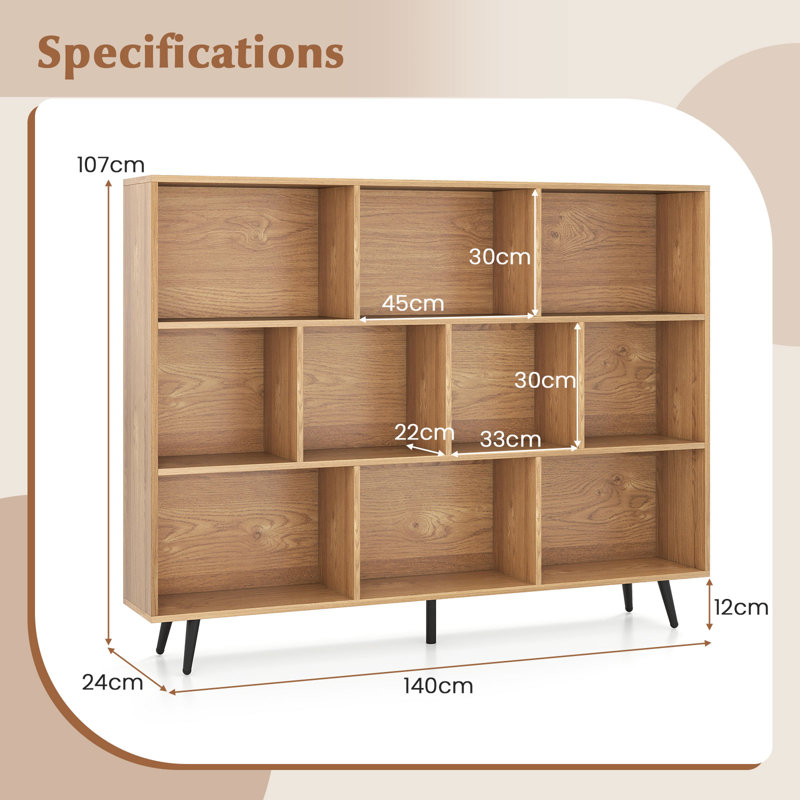 107cm H Metal Standard Bookcase, (10 Shelves) 107cm H x 140cm W x 24cm D, Yellow