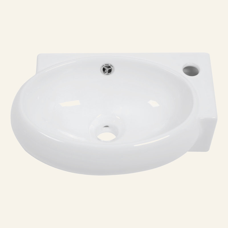 16X11 Inch White Ceramic Rectangle Wall Mount Bathroom Sink With Single Faucet Hole