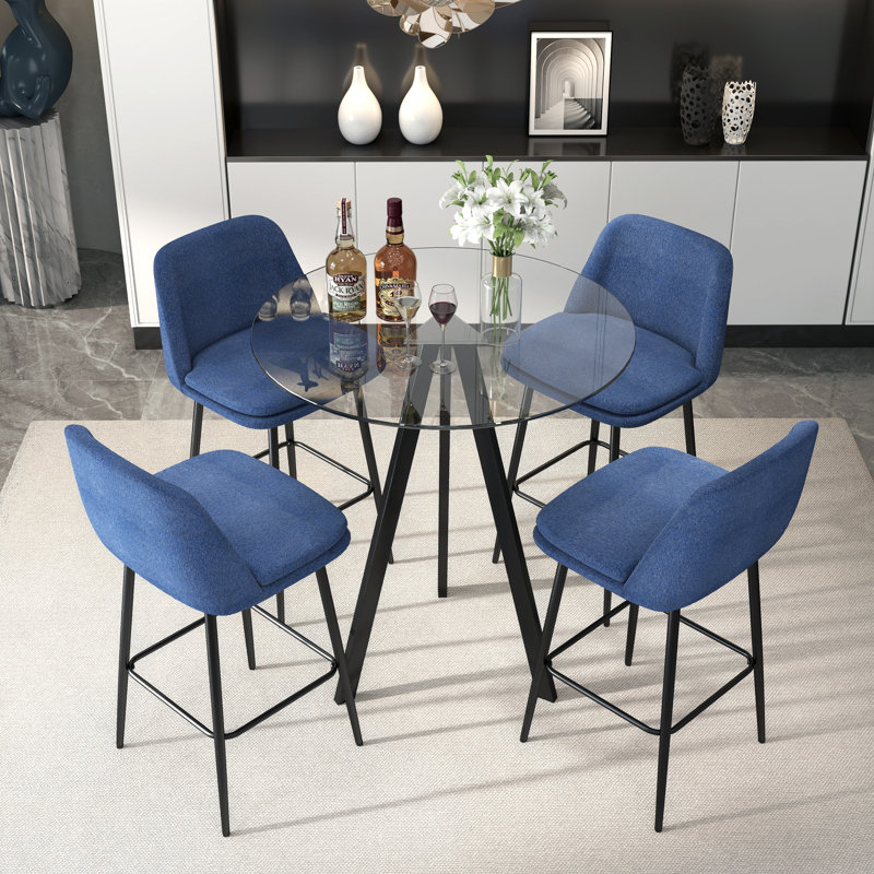 Ensemble de table de bar moderne avec tabourets 31,5 po Modern, Bleu, 5 pièces: table, 4 chaises, Noir