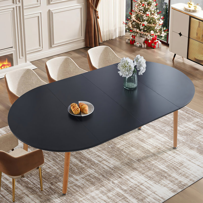 Table de salle à manger extensible 4-6 places, Bois naturel, Noir mat, H 29,5 po x L 70,8 po x l 39,4 po