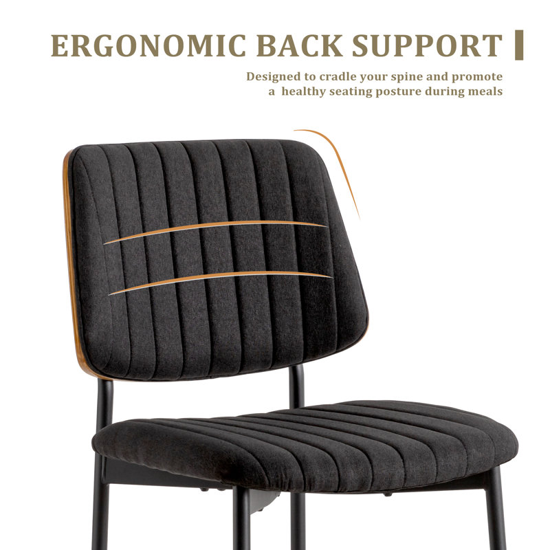 Ortaliz Mid-century Dining Chair Set Linen Fabric Bentwood Back Armless Side Chair (Set of 2), Black, 2