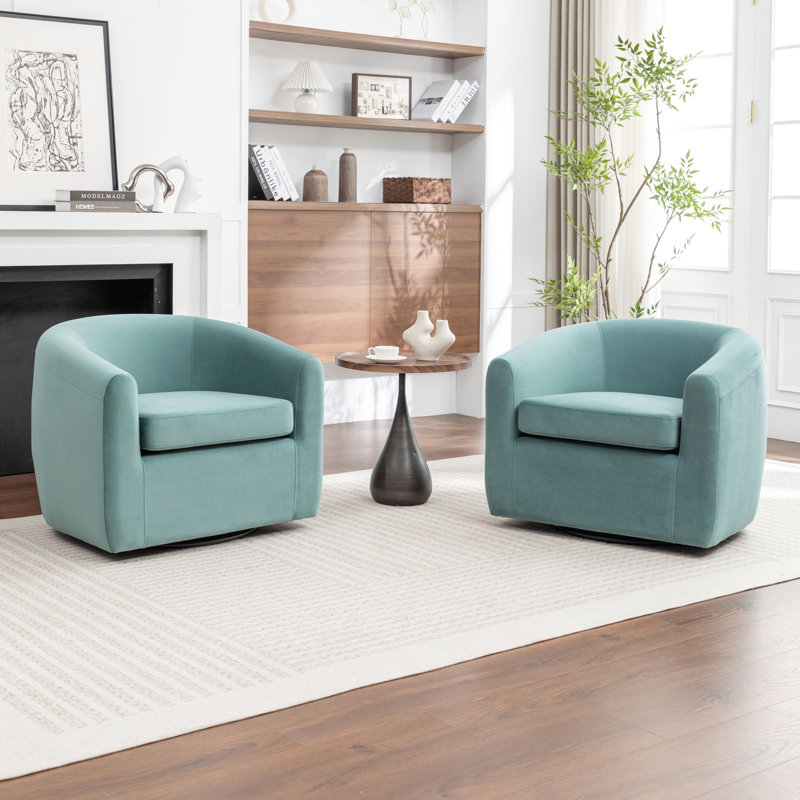 Fauteuil demi-tonneau pivotant de 33,5 po Odey, Velours vert