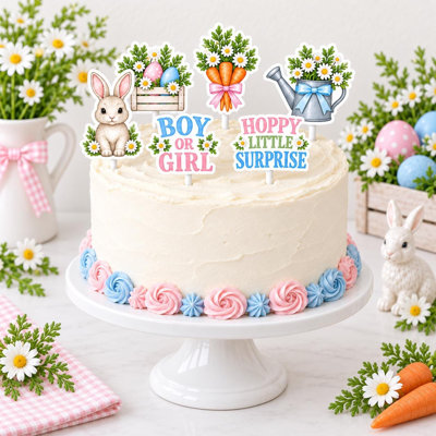 Décorations pour gâteau de révélation du sexe « Petite Surprise », figurines en papier représentant un lapin garçon ou fille, lot de 6