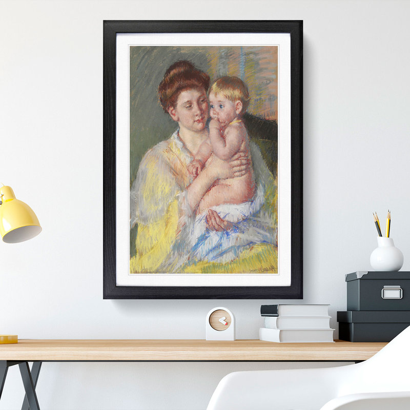 Mother and Child Vol.4 by Mary Cassatt - Picture Frame Painting, Black Framed, 48cm H x 36cm W x 2cm D