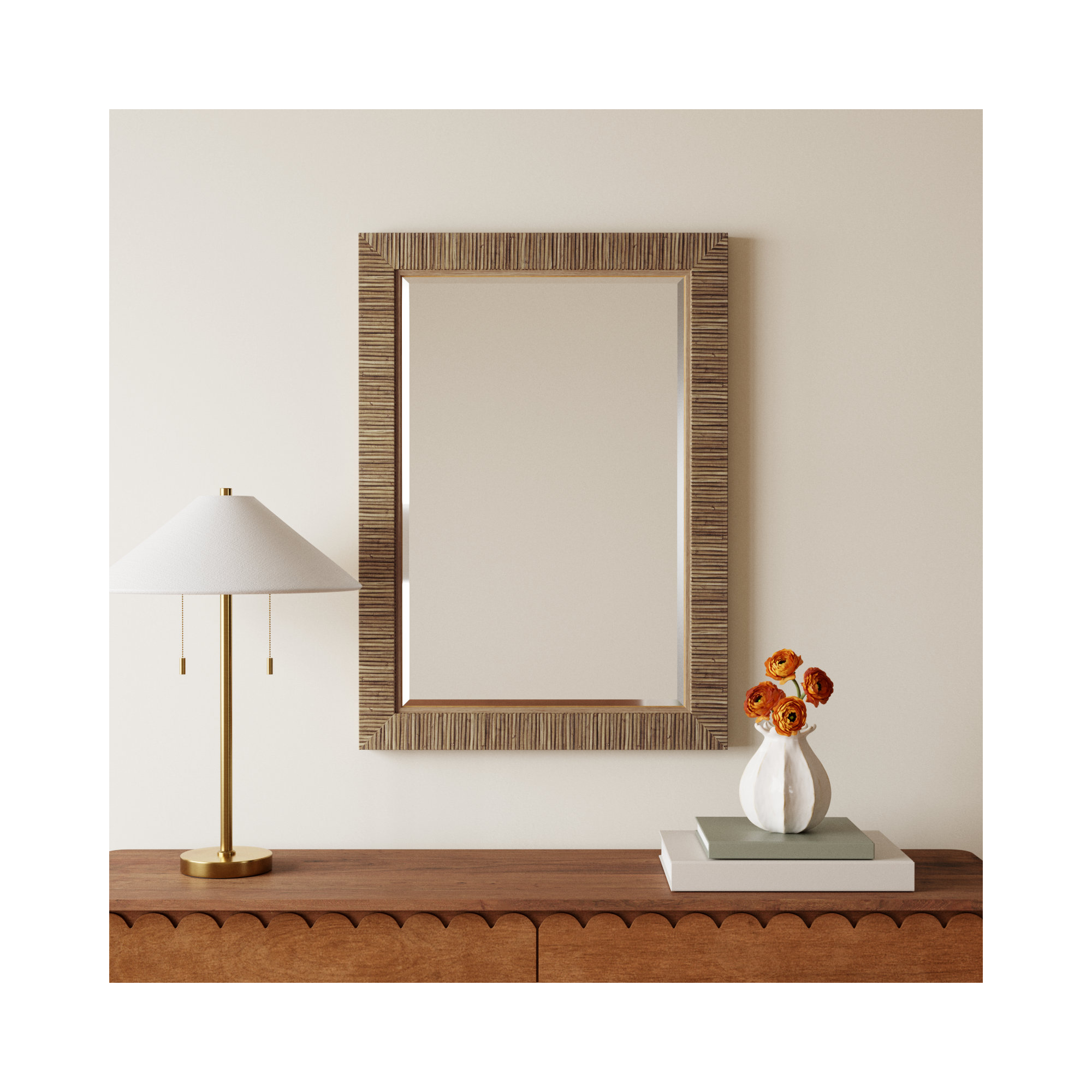 Hereen Rectangle Wall Mirror, Brown, 35" x 25"