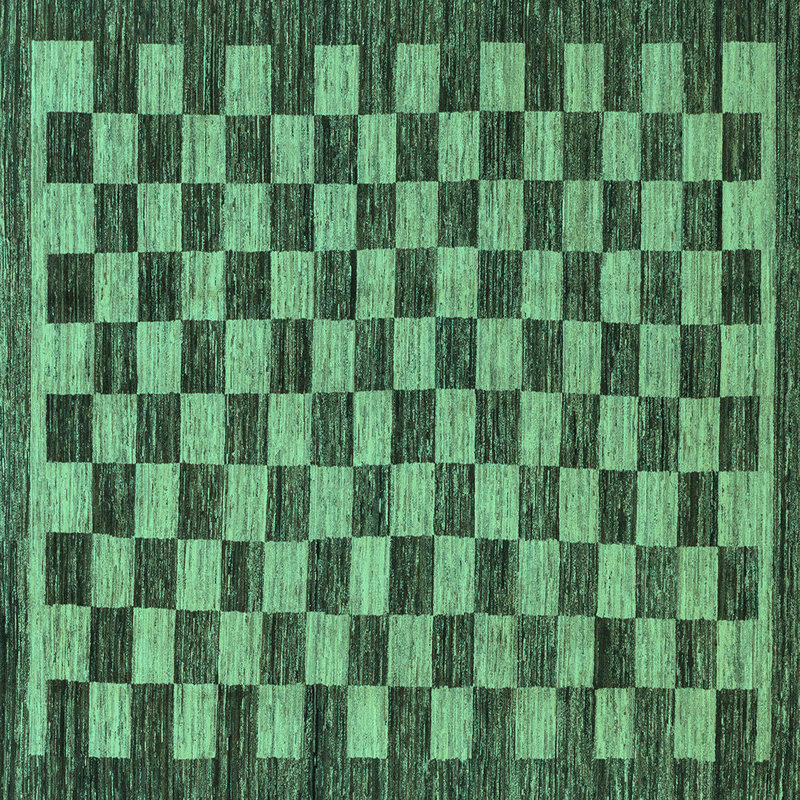 Tapis à carreaux en laine / polyester tissé à la machine en vert, Carré 4 pi