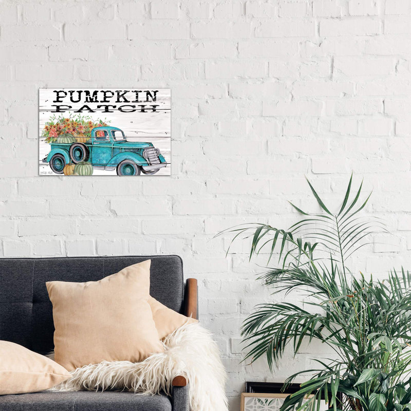 Pumpkin Patch Truck - Print on Canvas, 66.04 cm H x 45.72 cm W, Brown Floater Framed
