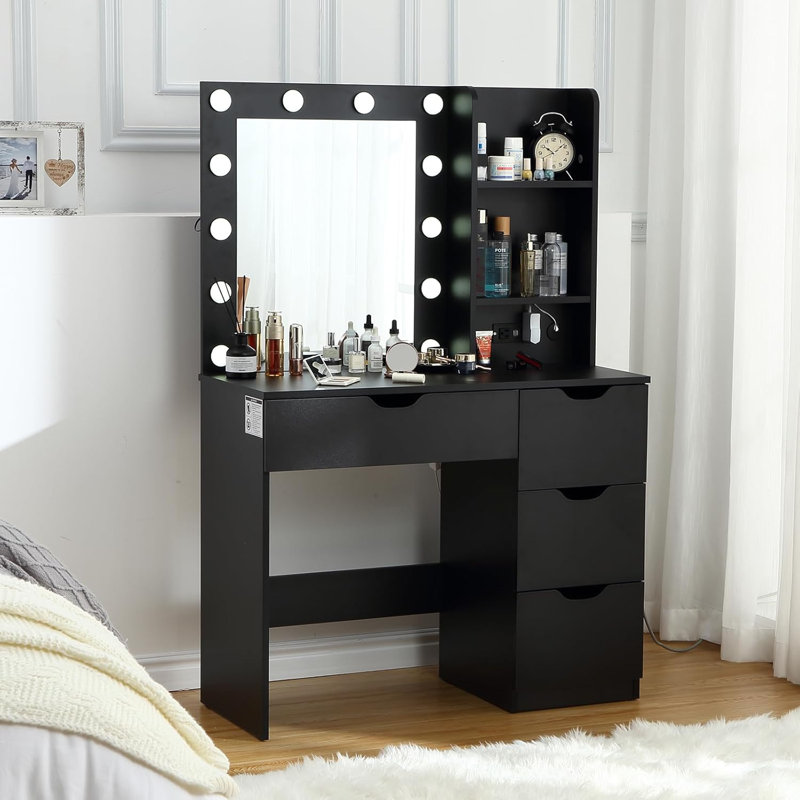 Dressing Table with Mirror, Black