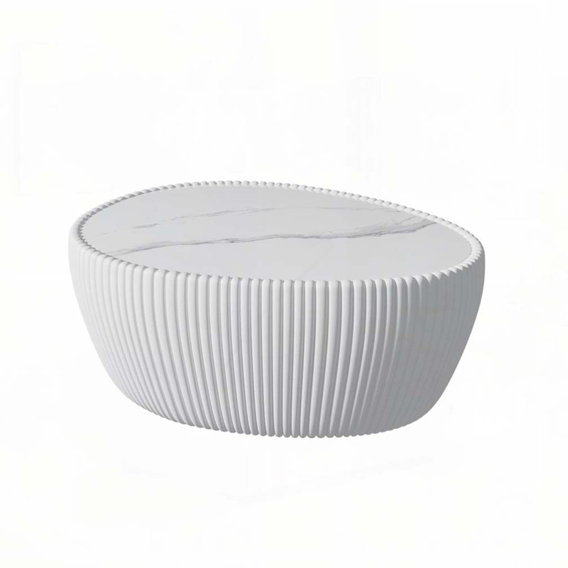 Eggs Shape Leather Coffee Table, White, White Marble