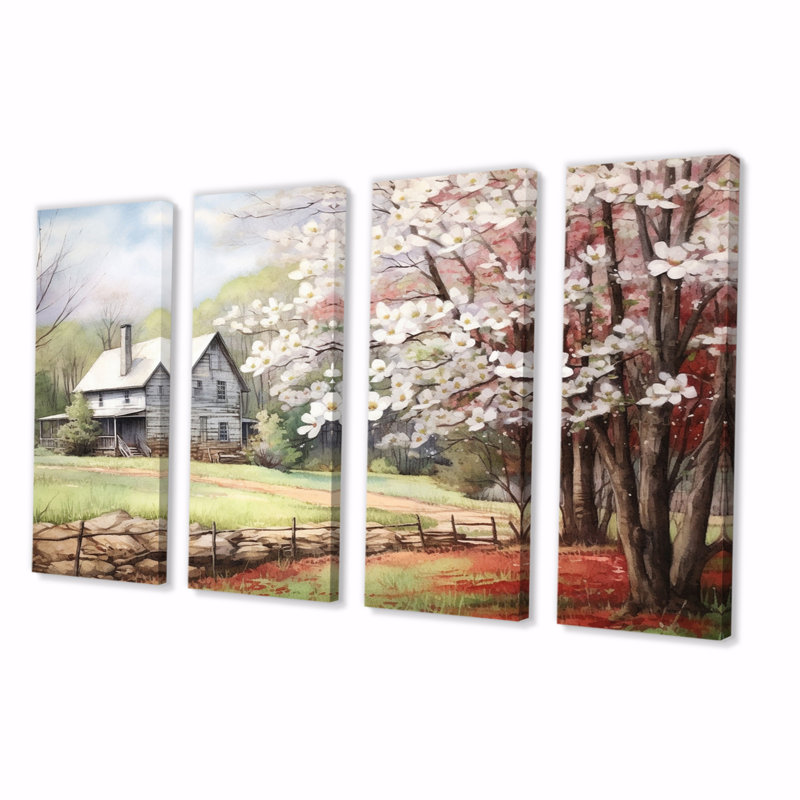 " White Gray Dogwood At The Farm III " 4 - Pieces