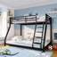 Lit superposé simple en métal sur lit double, lits superposés à profil bas avec garde-corps et échelle-1737174312