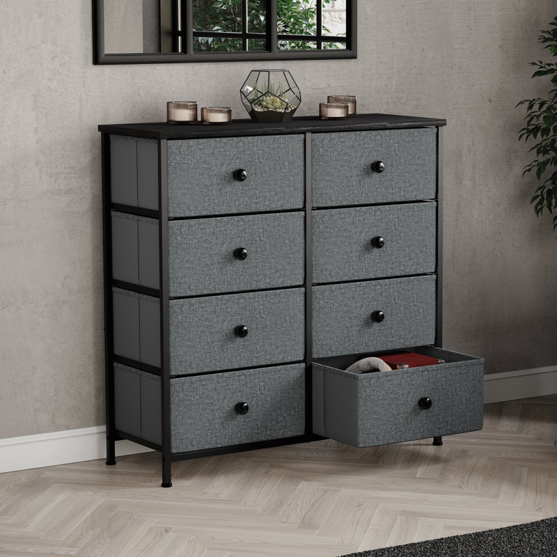 Chorley 8 Drawer Fabric Drawer Chest UKFR Certified, Grey/Black