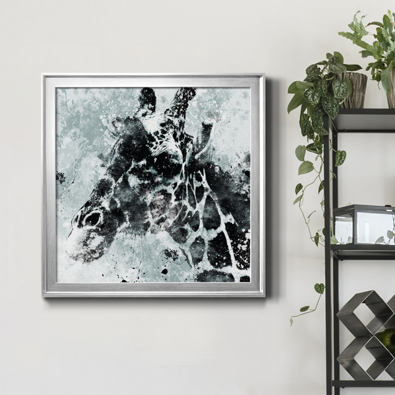 Girafe - cadre photo, impression sur toile, H 17,5 po x l 17,5 po x P 1,5 po, Encadrement argenté