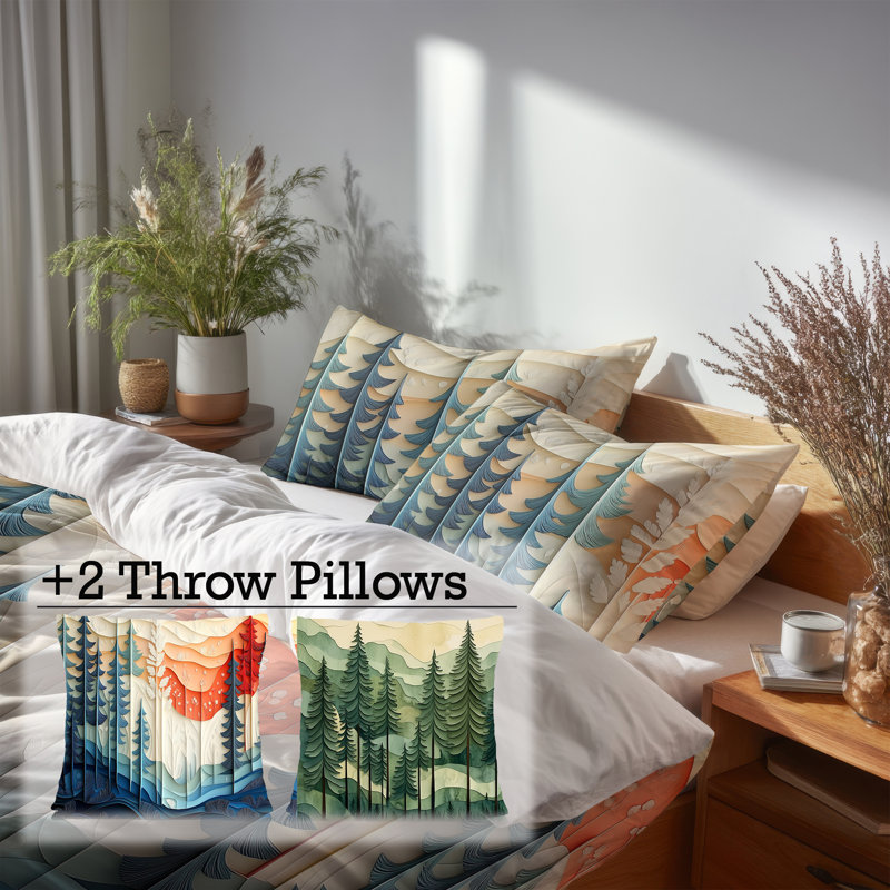 Paper Pine Reverie 5 Pcs Bedding Set - Woodland Duvet Cover And Throw Pillow Set, Twin Duvet Cover + 4 Additional Pieces