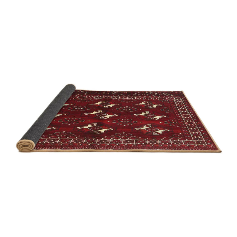 Tapis rouge/brun/beige traditionnel, Rond 5 pi