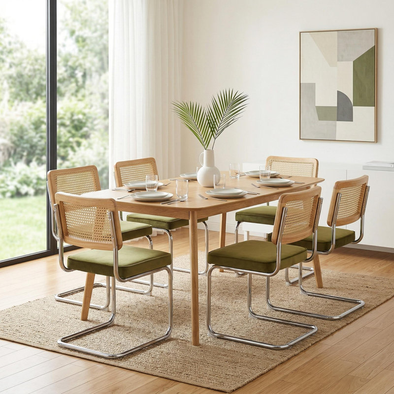 59" Mid-Century Modern Rectangular Dining Table with Rubberwood Legs