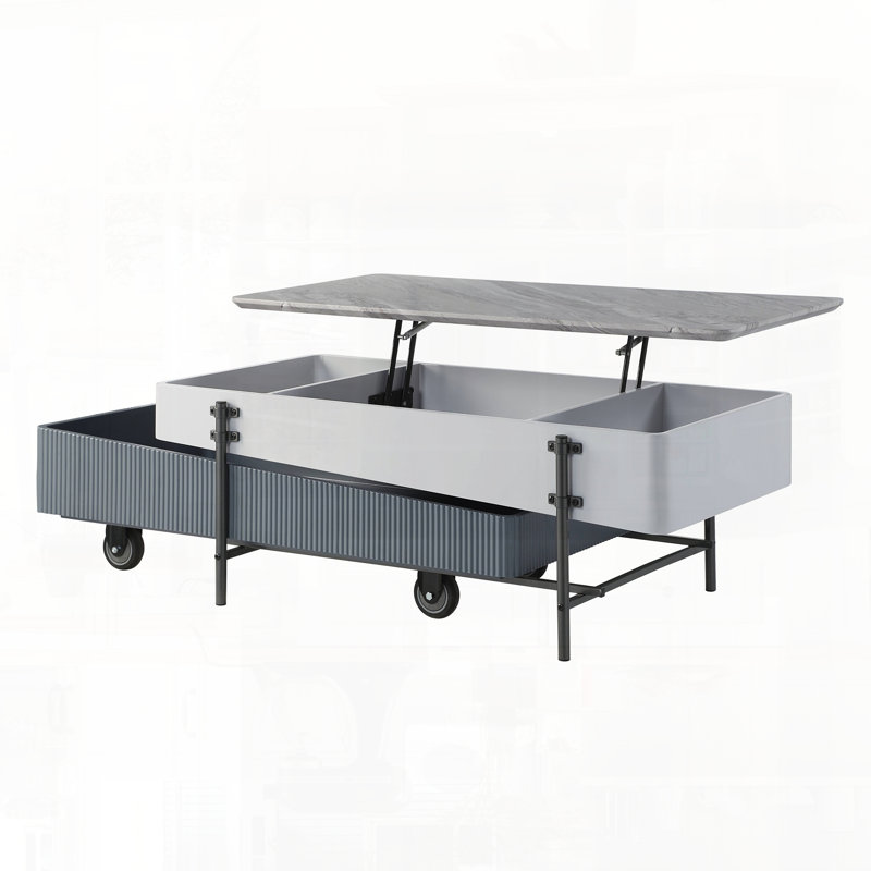 Table basse à plateau relevable avec boîte de rangement escamotable pour les essentiels
