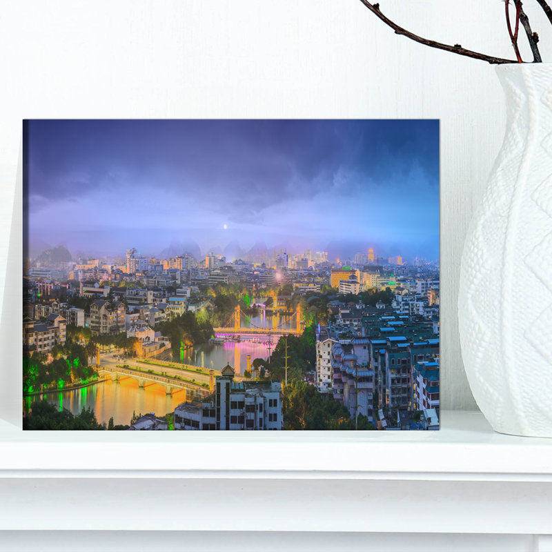«Li River and Karst Hills Panorama - Cityscape», impression, H 8 po x l 12 po x P 1 po, Toile tendue