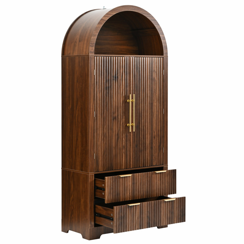 Armoire de cuisine de 72 pouces de haut Mid-Century avec 2 tiroirs, 8 tablettes réglables pour les cuisines, salon, Noyer