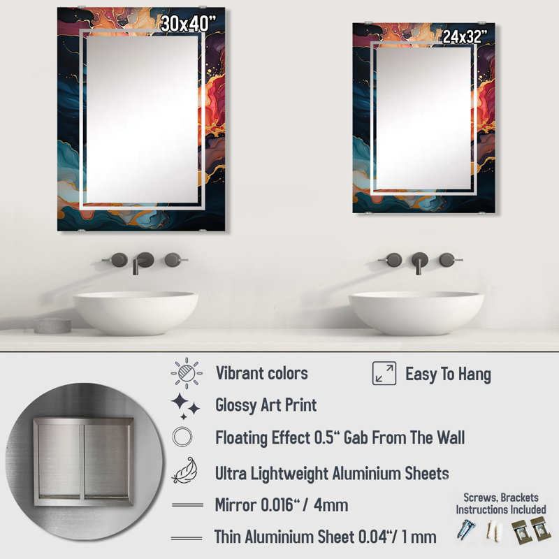 Anneken - Miroir mural à peinture abstraite, décor MIR137871, 32 po x 24 po
