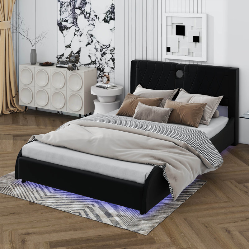 LED Bed Frame With Bluetooth Speaker, Black, Full