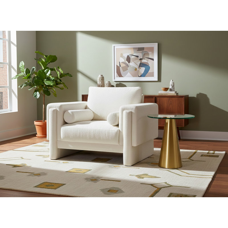 Izziah Upholstered Armchair, Cream Chenille Fabric