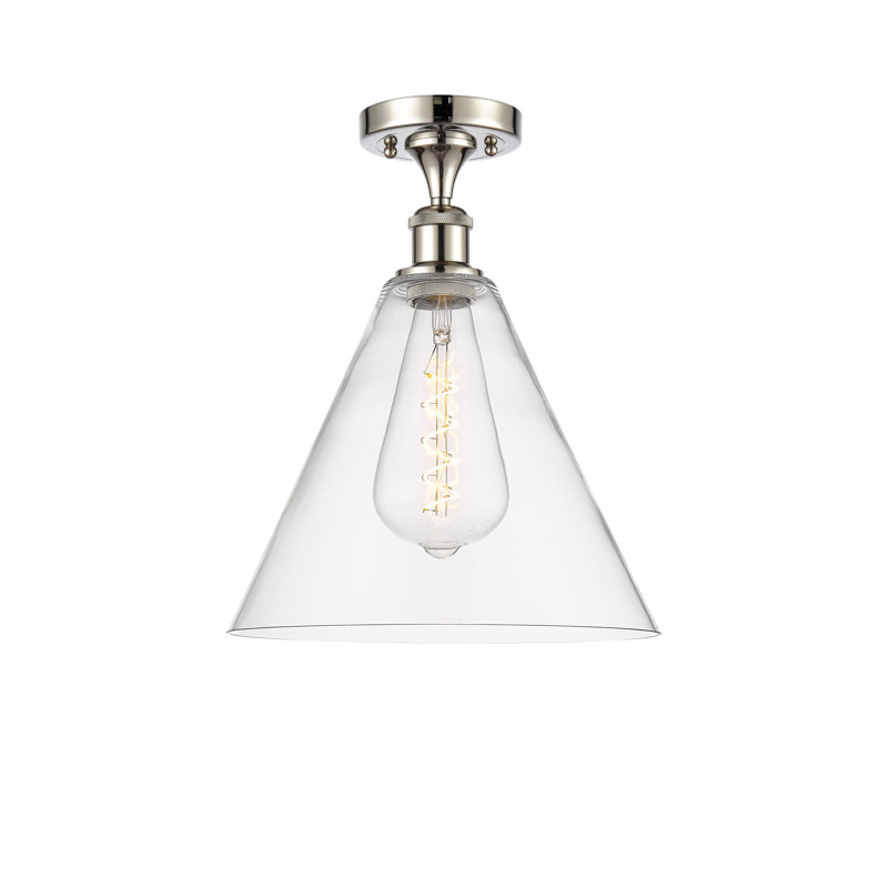 Plafonnier semi-encastré 1 lumière Yonnie, H 14,75 po x l 12 po x P 12 po, Transparent, Nickel poli