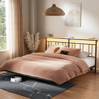 Floating Platform Bed with LED and Charging Station