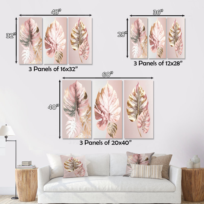 Monstera Deliciosa Leaf I, 3 pièces, H 32 po x l 48 po x P 1 po
