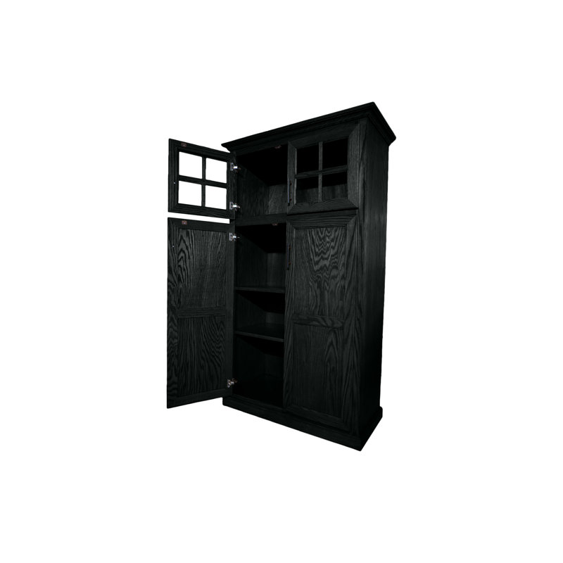 Traditional Solid Wood Oak Kithen Pantry with upper storage, Black