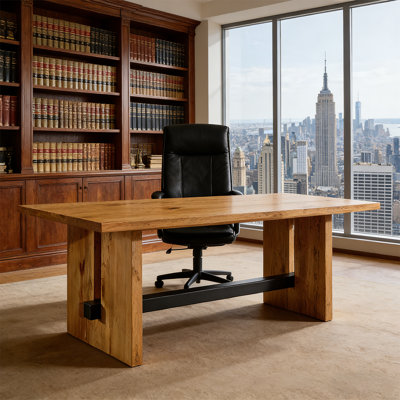 Solid Wood Desk – Rectangular Computer Desk for Home and Office