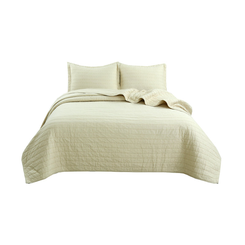 Ensemble de courtepointe 100% coton Squiltset, Courtepointe très grand et 2 très grandes taies, Beige sablonneux