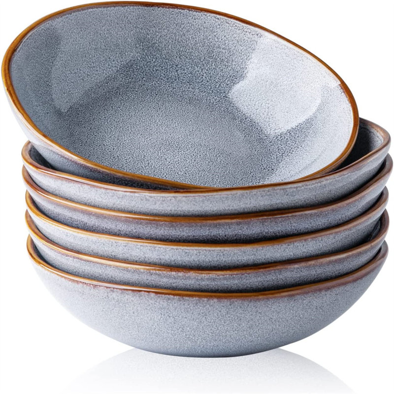 Handmade Gray Blue Ceramic 24oz Cereal Soup Salad Bowls Set
