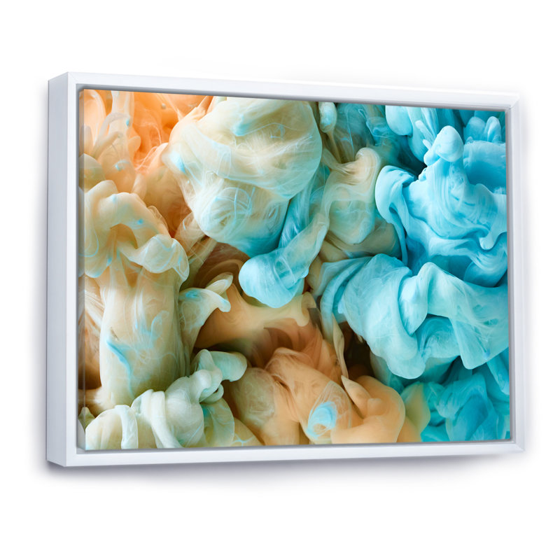 Encre bleue et verte, art mural moderne, H 30 po x l 40 po x P 1,5 po, Cadre flottant blanc