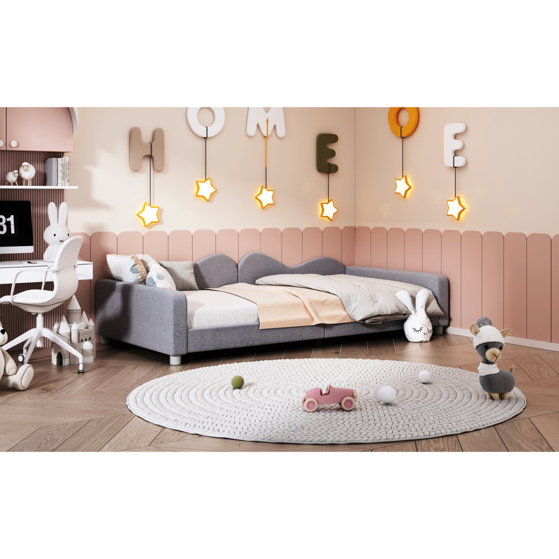 Lit de jour simple en tissu gris en forme de nuage - sans sommier tapissier, Gris