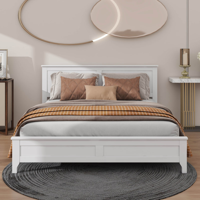 Minimalist  Panel Bed Frame, White, Full