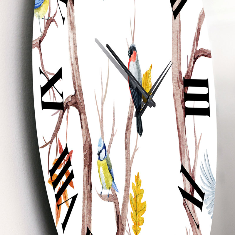 Arbres d'automne et petits oiseaux - Horloge murale traditionnelle, Moyen
