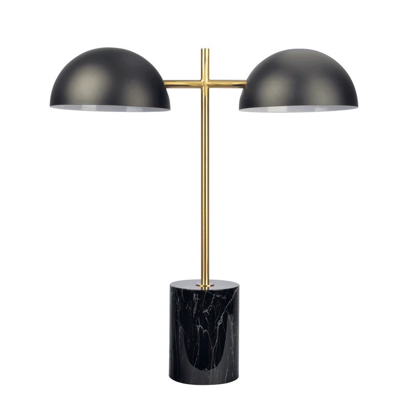 Lampe de table Hydro Black avec interrupteur marche / arrêt, double lampe, base en faux marbre H 22,4 po x l 20 po x P 7,9 po pour le salon, lampes de bureau pour la lecture au bureau