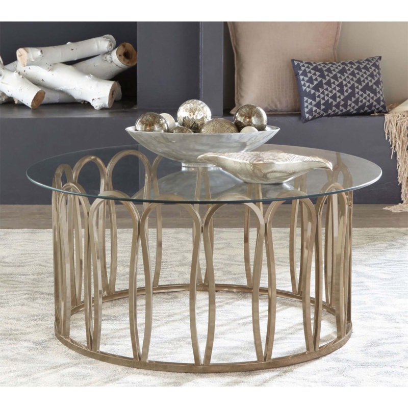 Table basse moderne avec plateau en verre chromé Modern