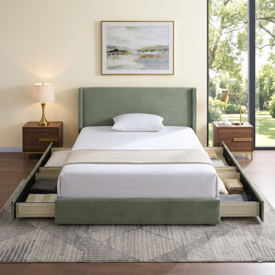 Modern Wingback Upholstered Platform Bed