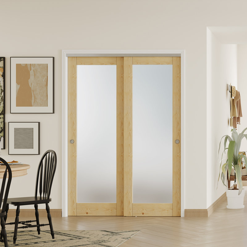 2 portes intérieures en panneau de fibres à densité moyenne avec quincaillerie en aluminium et porte coulissante en verre givré