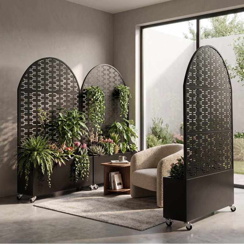 Pare-étincelles 70,87 "de haut avec boîte à fleurs, pot à fleurs décoratif sur pied, 35,04" x 15,75 "x 11,81" pour patio